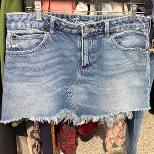Free People Light Wash Denim Mini Skirt with Frayed Hem